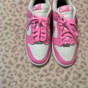 Custom Nike Women's Pink and White Sneakers